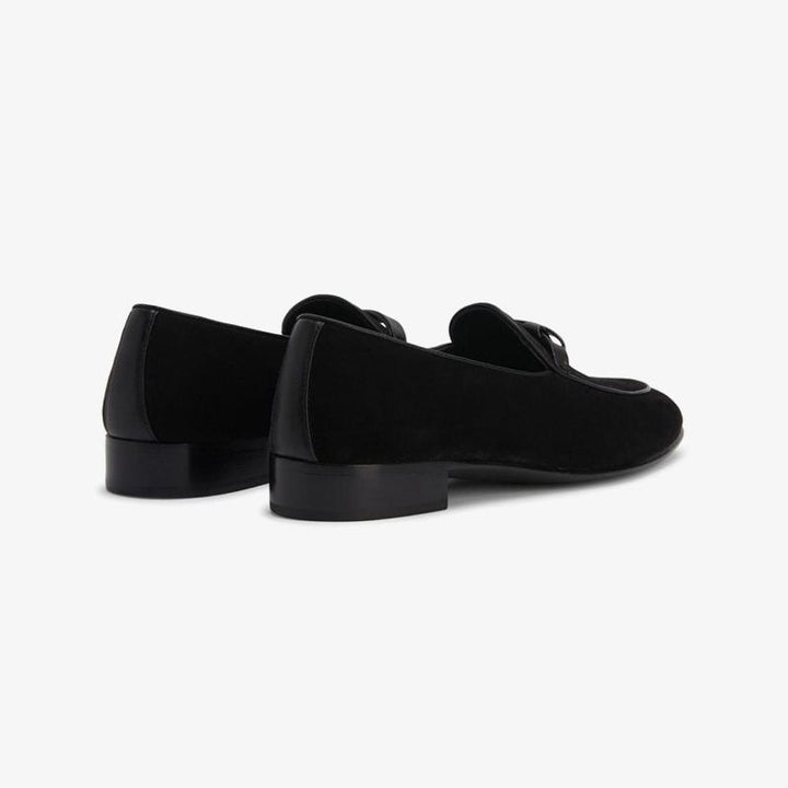 Jet Black Almond-Toe Suede Loafers - ARNO CONTI