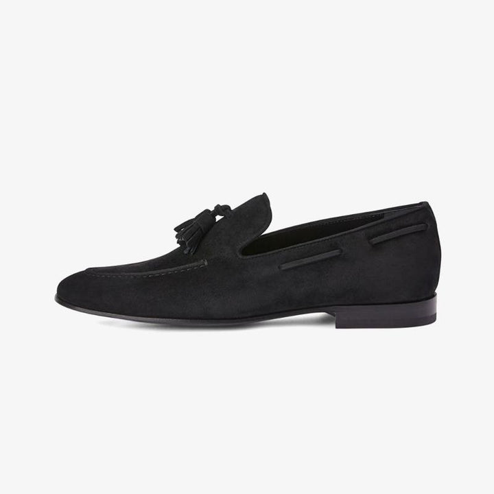 Black Suede Tassel-Detail Loafers - ARNO CONTI