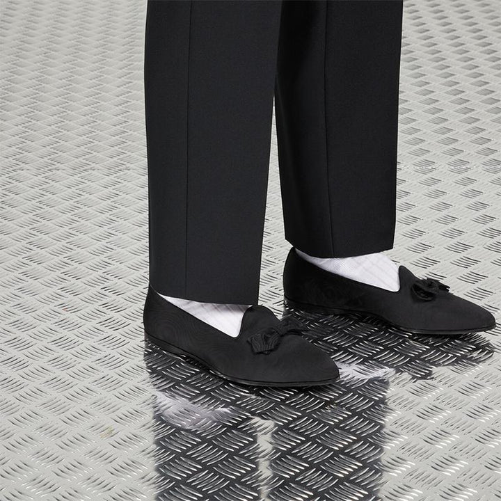 Black Fabric Pointed-Toe Loafers with Bow - ARNO CONTI