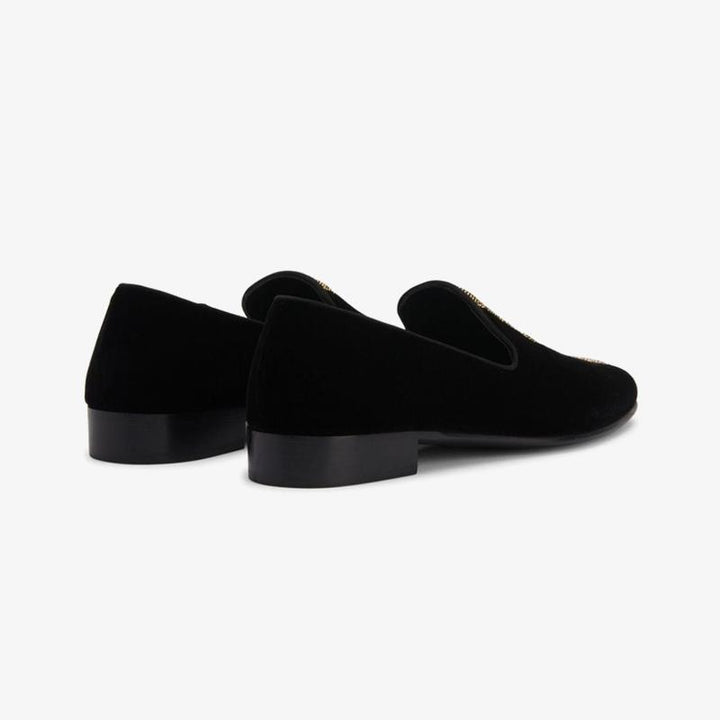 Black & Gold Velvet Tuxedo Diamond Loafers - ARNO CONTI