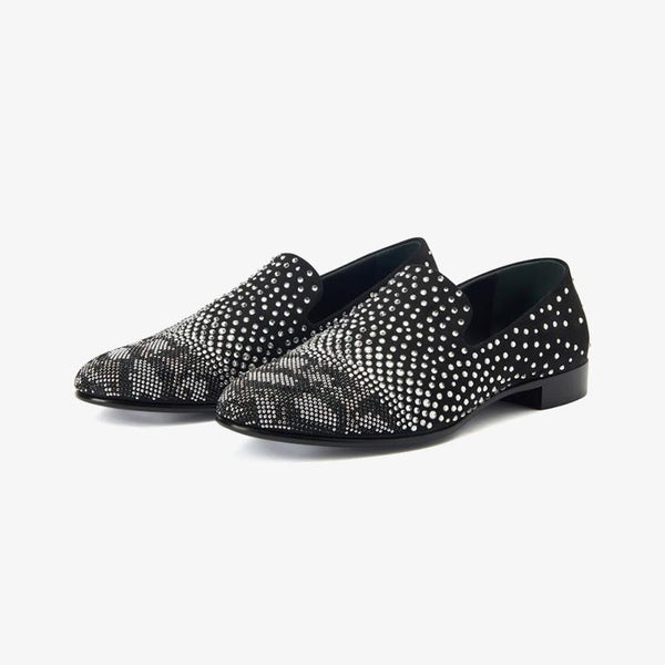 Black Velvet Loafers with Crystal Embroidery - ARNO CONTI