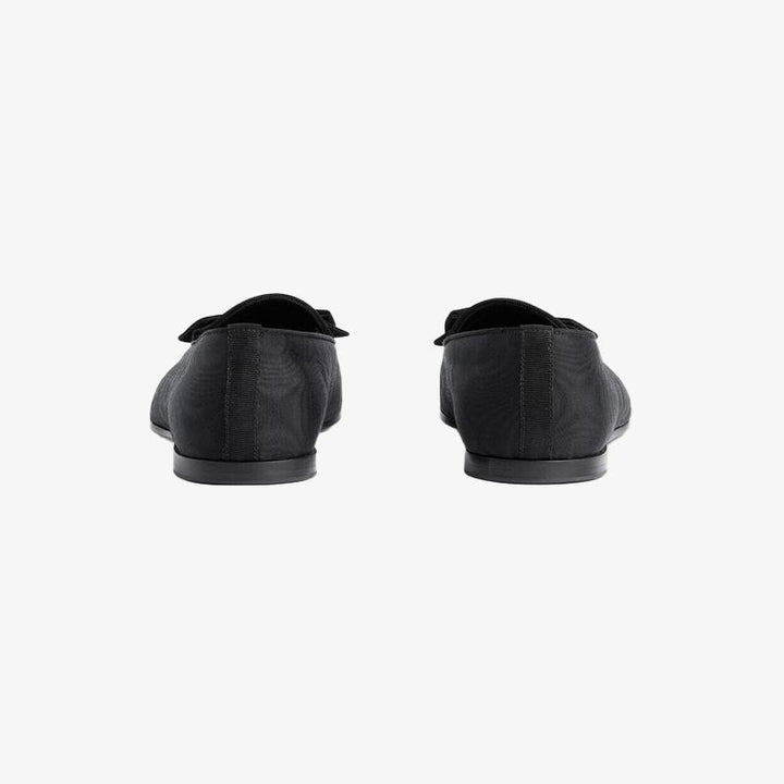 Black Fabric Pointed-Toe Loafers with Bow - ARNO CONTI