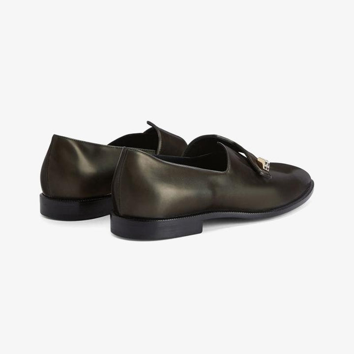 Dark Brown Leather Loafers with Crystal Embellishment - ARNO CONTI