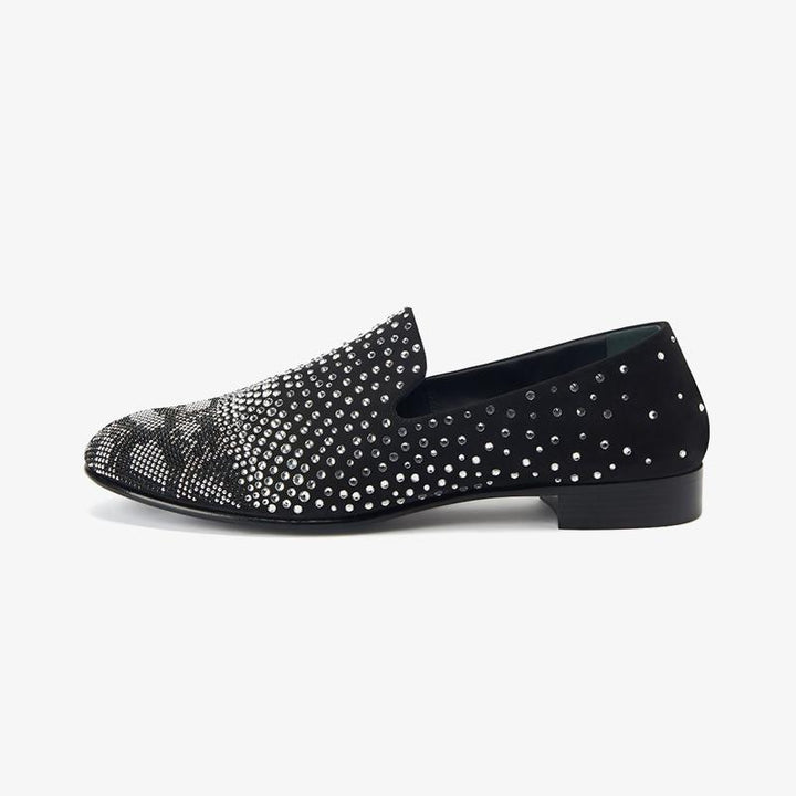 Black Velvet Loafers with Crystal Embroidery - ARNO CONTI