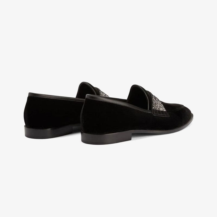 Black Velvet Loafers with Rhinestone Detail - ARNO CONTI