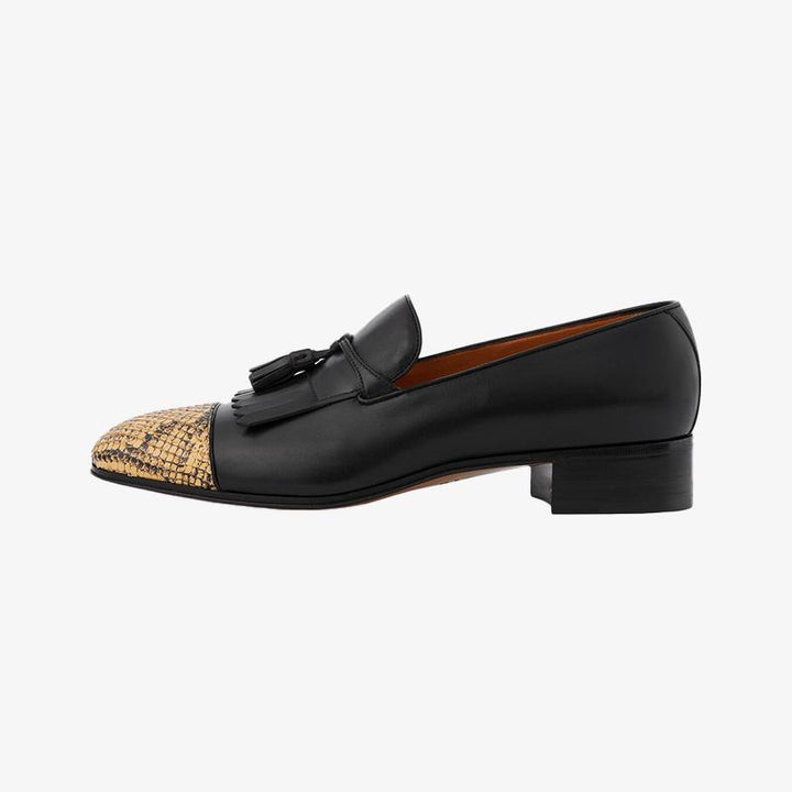 Black and Yellow Python Loafers with Fringe Detail - ARNO CONTI