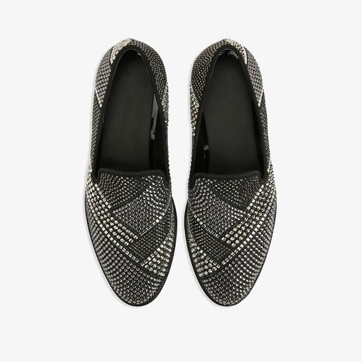 Black Crystal-Embellished Loafers - ARNO CONTI