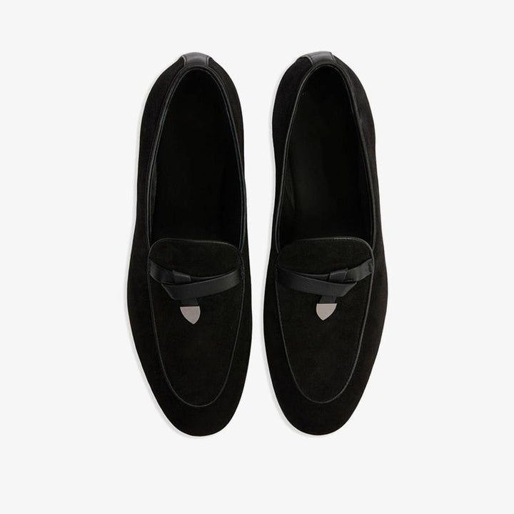 Jet Black Almond-Toe Suede Loafers - ARNO CONTI