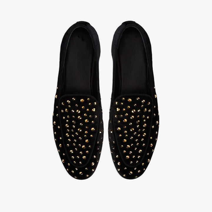 Black Velvet Crystal-Embellished Loafers - ARNO CONTI