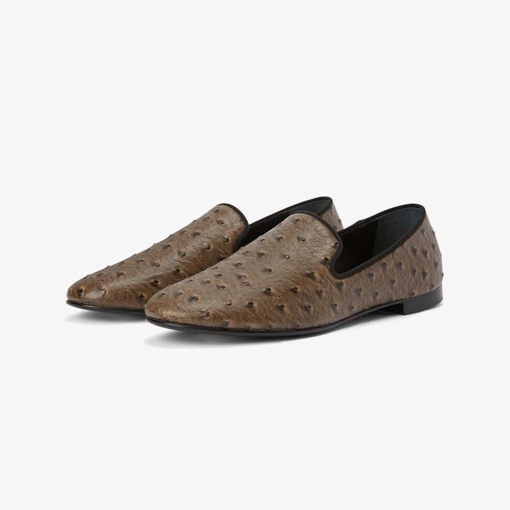 Cedar Brown Embossed Leather Loafers - ARNO CONTI