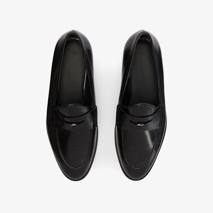 Jet Black Penny-Slot Leather Loafers - ARNO CONTI