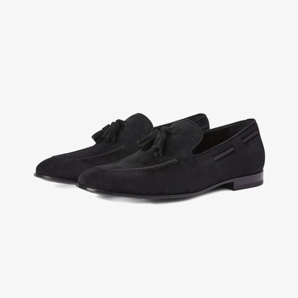 Black Suede Tassel-Detail Loafers - ARNO CONTI