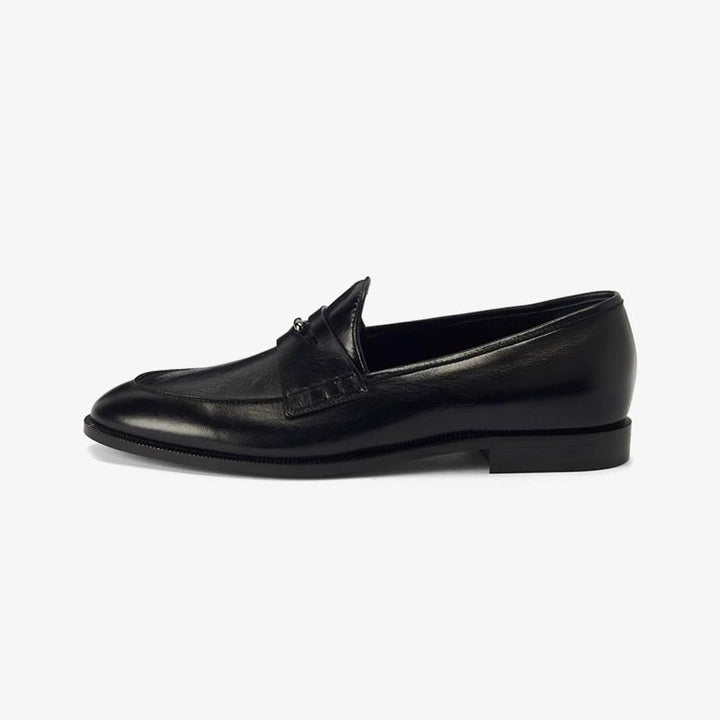 Jet Black Penny-Slot Leather Loafers - ARNO CONTI