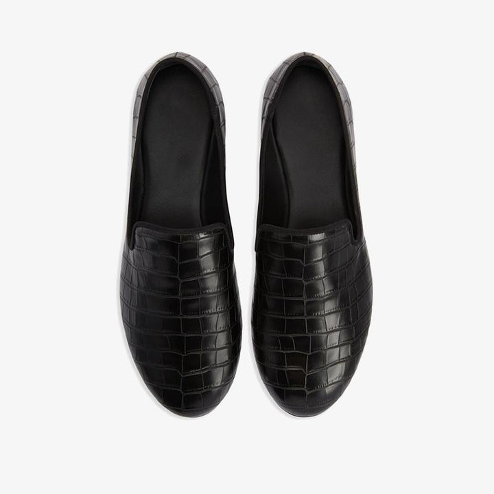 Black Embossed Leather Crocodile-Effect Loafers - ARNO CONTI