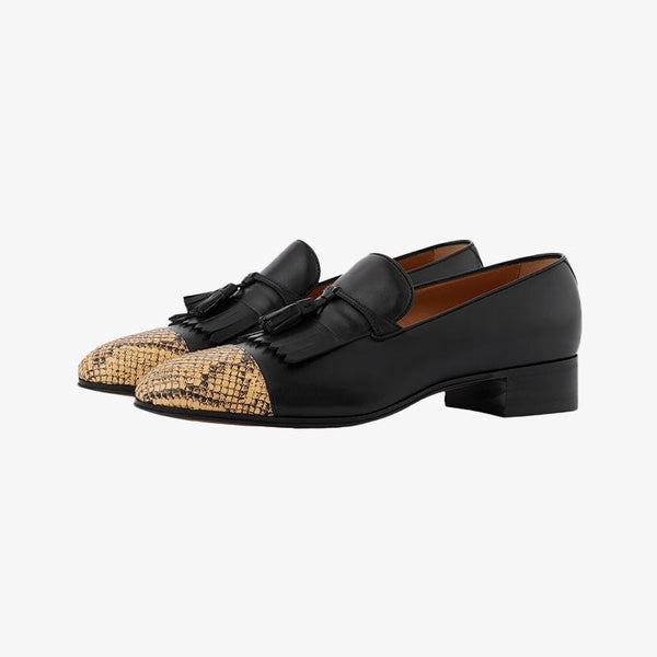 Black and Yellow Python Loafers with Fringe Detail - ARNO CONTI