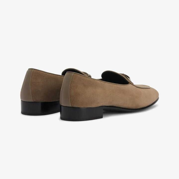 Taupe Brown Suede Almond-Toe Loafers - ARNO CONTI