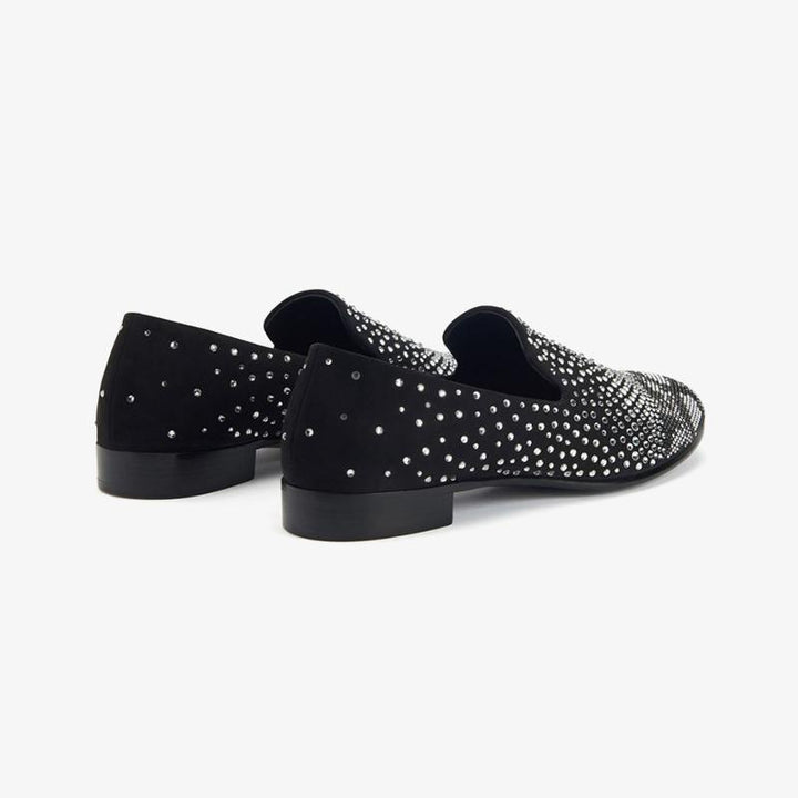 Black Velvet Loafers with Crystal Embroidery - ARNO CONTI