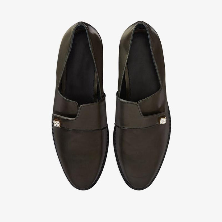 Dark Brown Leather Loafers with Crystal Embellishment - ARNO CONTI