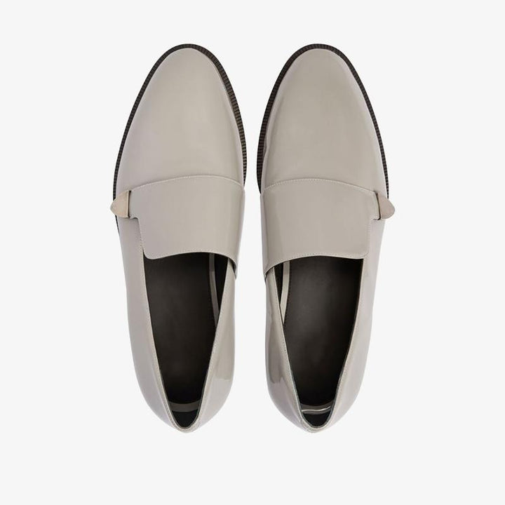 Ash Grey Patent Leather Loafers with Silver-Tone Plaque - ARNO CONTI