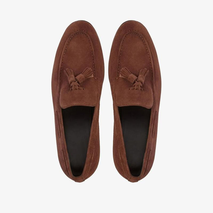 Brown Suede Tassel-Detail Loafers - ARNO CONTI