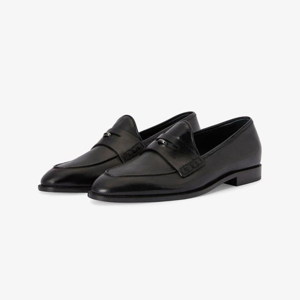 Jet Black Penny-Slot Leather Loafers - ARNO CONTI