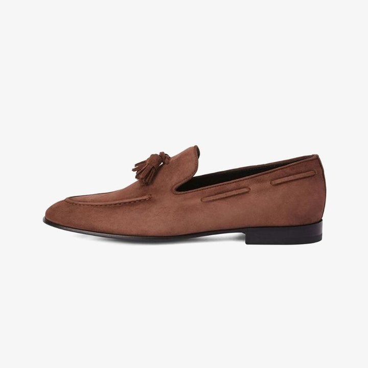 Brown Suede Tassel-Detail Loafers - ARNO CONTI