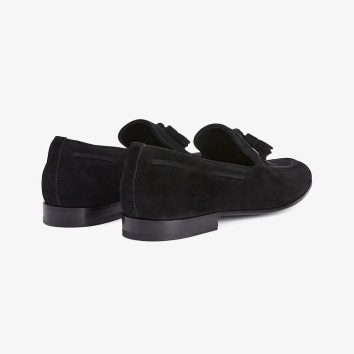 Black Suede Tassel-Detail Loafers - ARNO CONTI