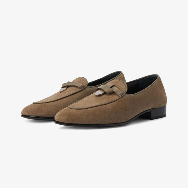 Taupe Brown Suede Almond-Toe Loafers - ARNO CONTI