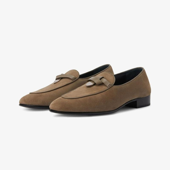 Taupe Brown Suede Almond-Toe Loafers - ARNO CONTI