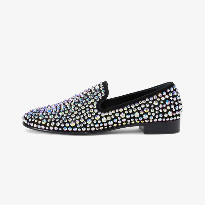 Black Suede Crystal-Embellished Loafers - ARNO CONTI