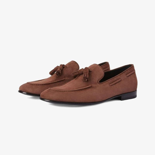 Brown Suede Tassel-Detail Loafers - ARNO CONTI