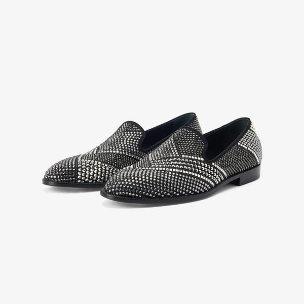 Black Crystal-Embellished Loafers - ARNO CONTI