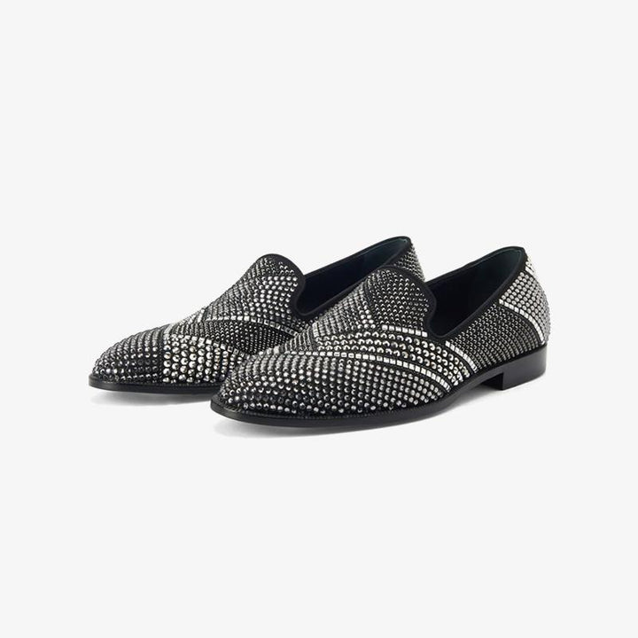 Black Crystal-Embellished Loafers - ARNO CONTI