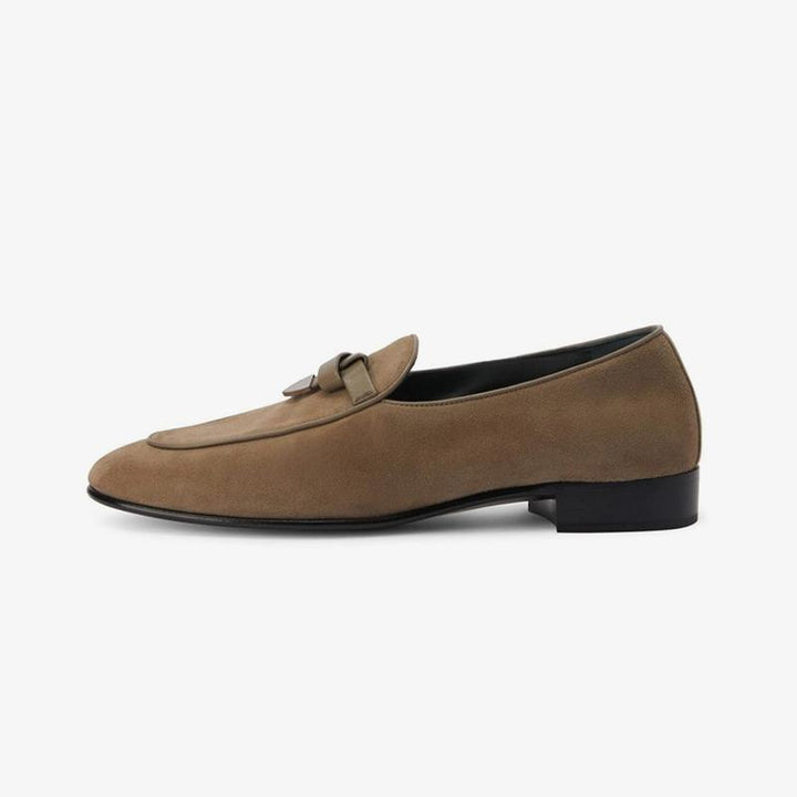 Taupe Brown Suede Almond-Toe Loafers - ARNO CONTI